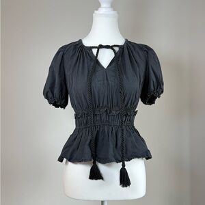 Moon River Charcoal Peplum Blouse